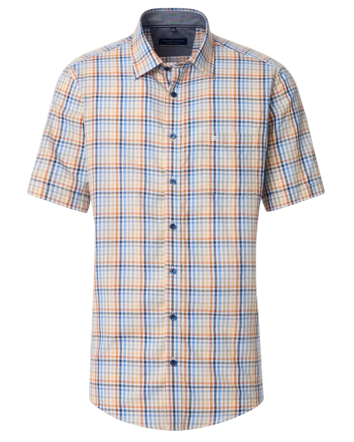 Casa Moda Casual Fit Short Sleeve Check Shirt Blue/Orange