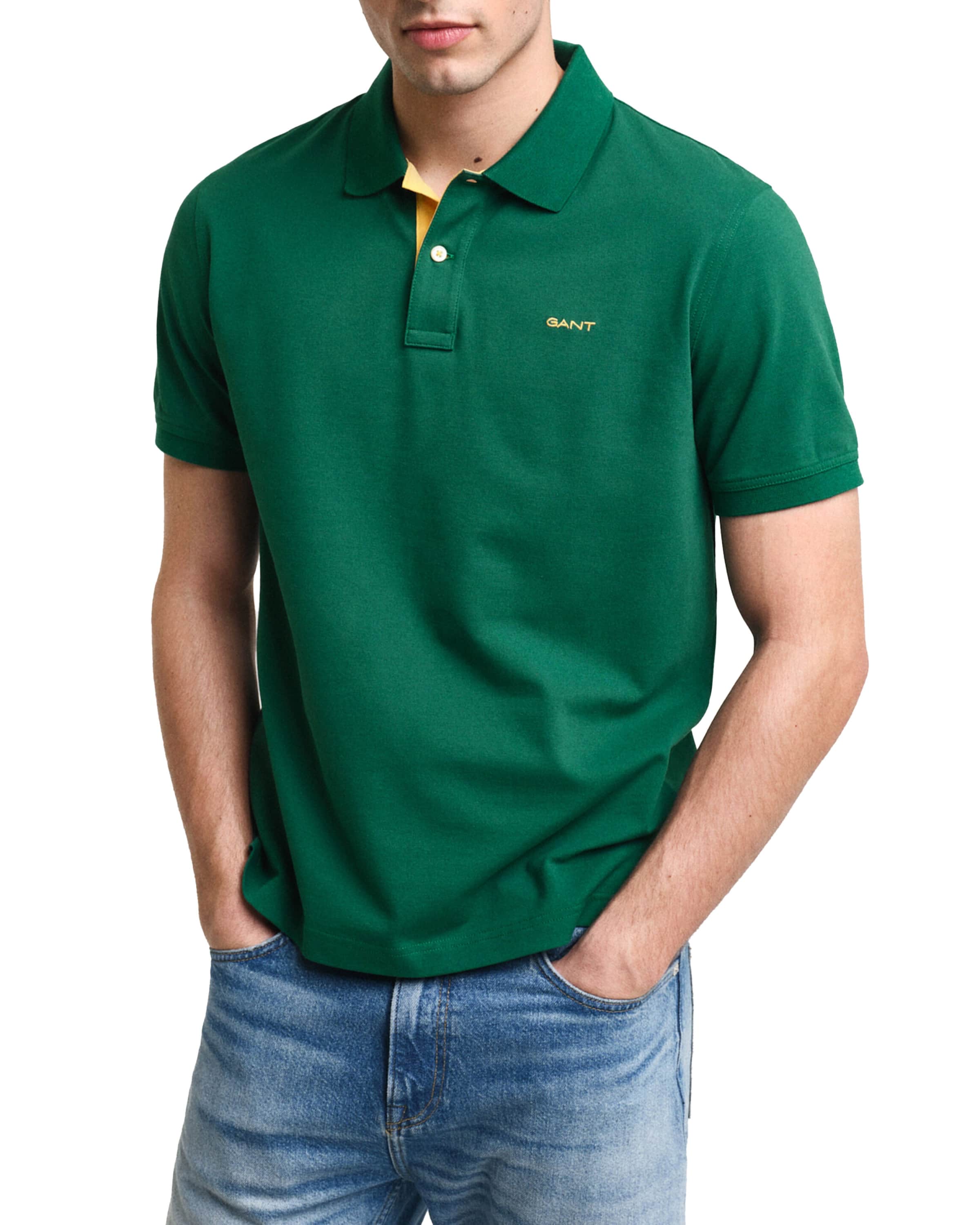 GANT Mens Regular Contrast Pique Polo Deep Forest Green