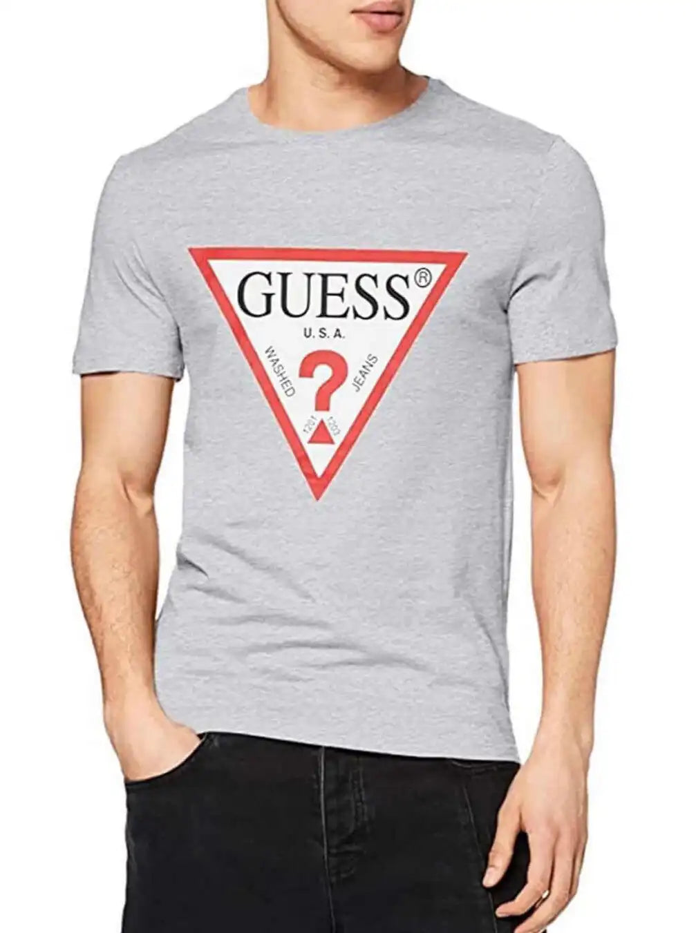 Guess Men’s T-Shirt CN SS Original Triangle Logo Light Grey