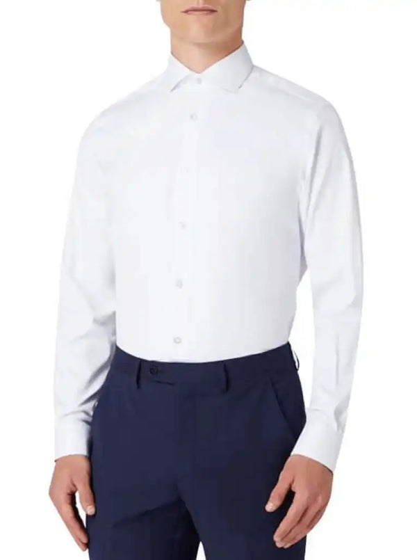 Remus Uomo Tapered Fit Cotton Stretch Shirt White - Shirts &