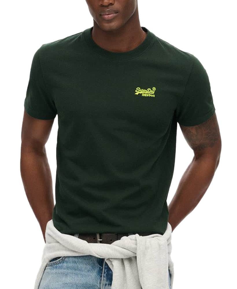 Superdry Mens Essential Logo T-Shirt Forest Green/Fluro