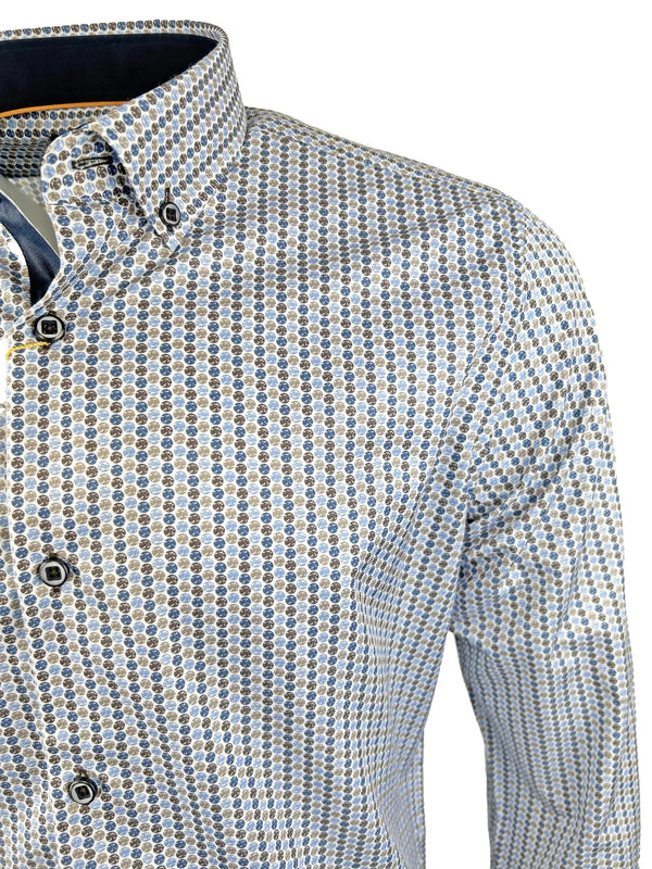 White Label Mens Tapered Casual Shirt Navy/Taupe/ Blue Circles