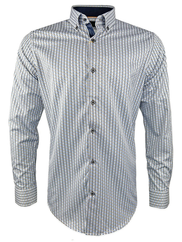 White Label Mens Tapered Casual Shirt Navy/Taupe/ Blue Circles