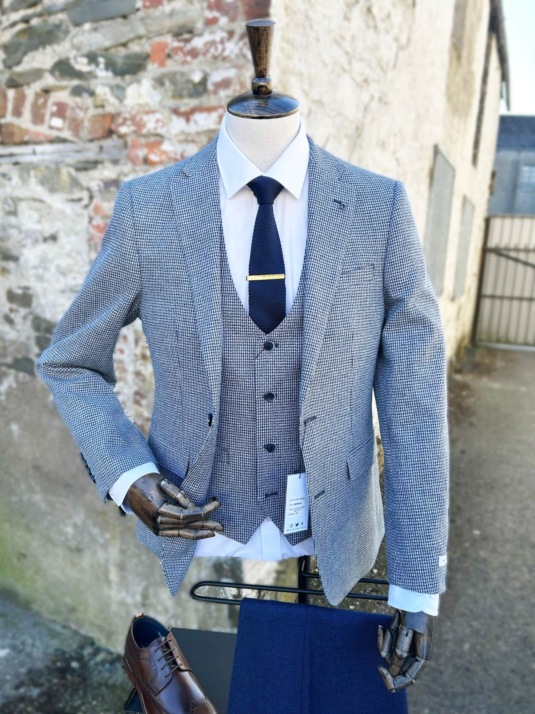 White Label Tapered Fit Houndstooth Jasper Waistcoat Blue