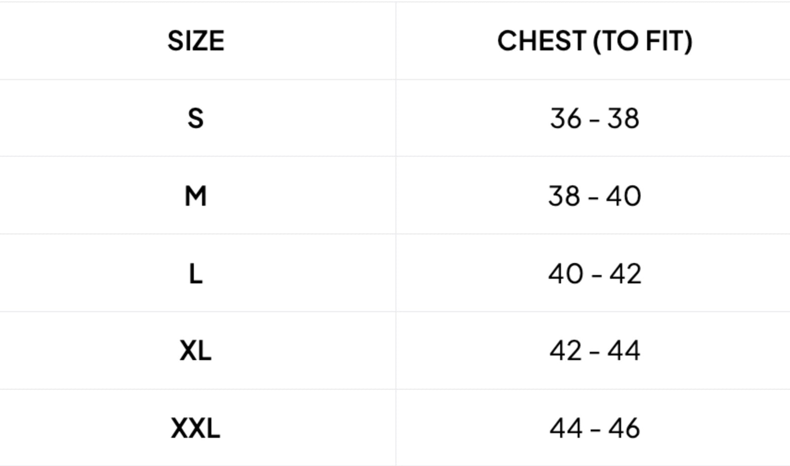 Barbour size chart