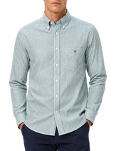 Gant Mens Regular Classic Poplin Banker Stripe Shirt Dark Emerald