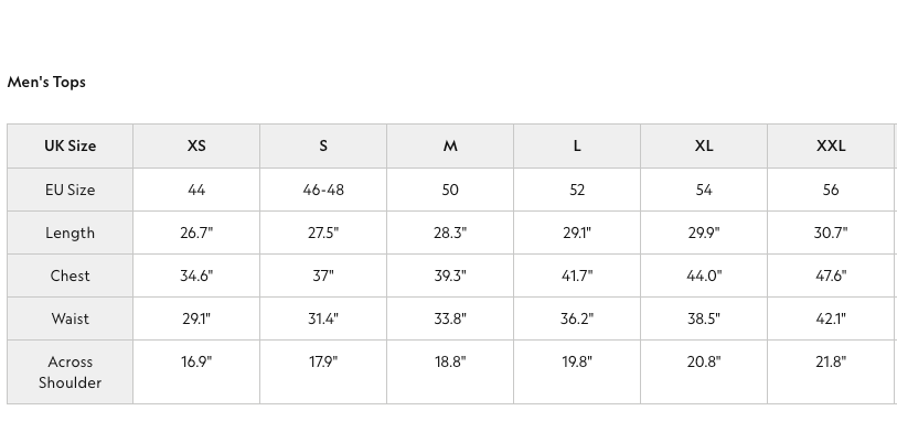 Lyle & Scott size chart