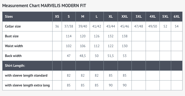 Marvelis size chart