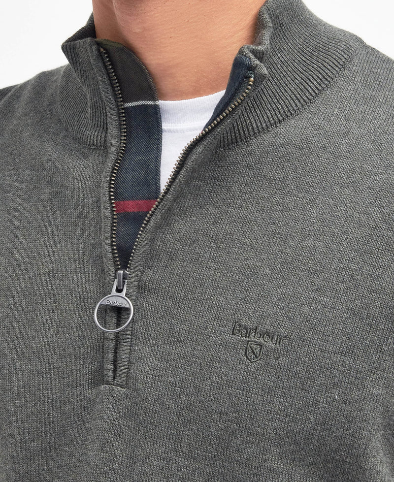 Barbour Cotton Half Zip Knitted Jumper Olive Marl Northern Ireland