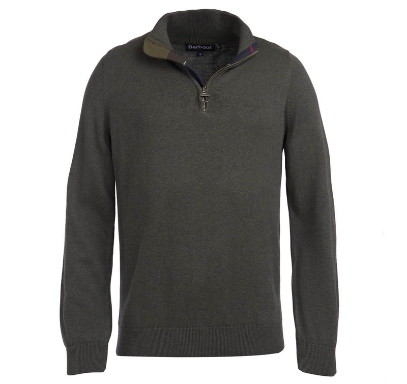 Barbour Cotton Half Zip Knitted Jumper Olive Marl Northern Ireland