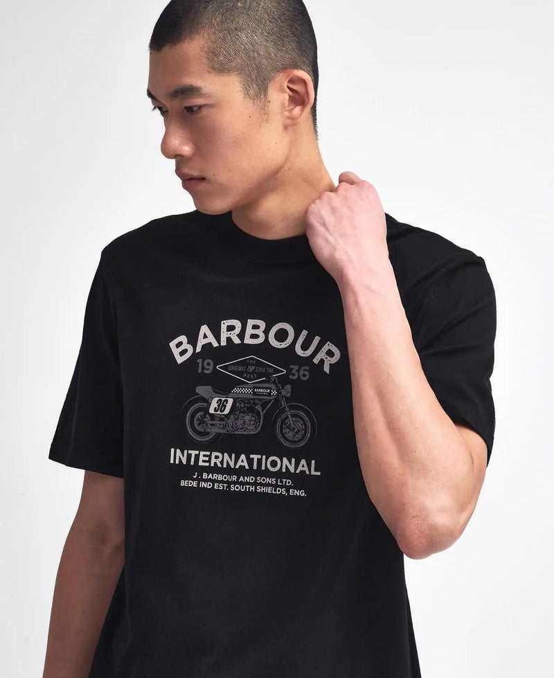 Barbour International Mens Cafe Graphic T-Shirt Black Northern