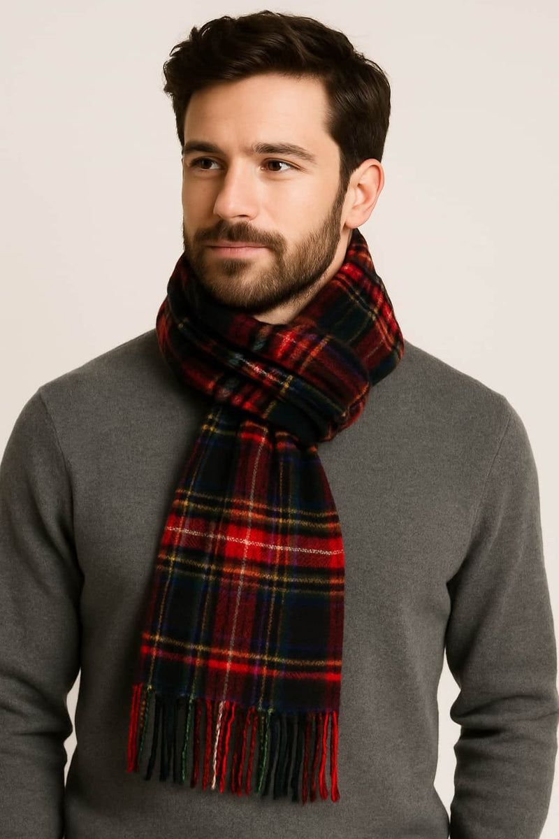 Barbour Mens Check Tartan Scarf Black Stewart Northern Ireland Belfast