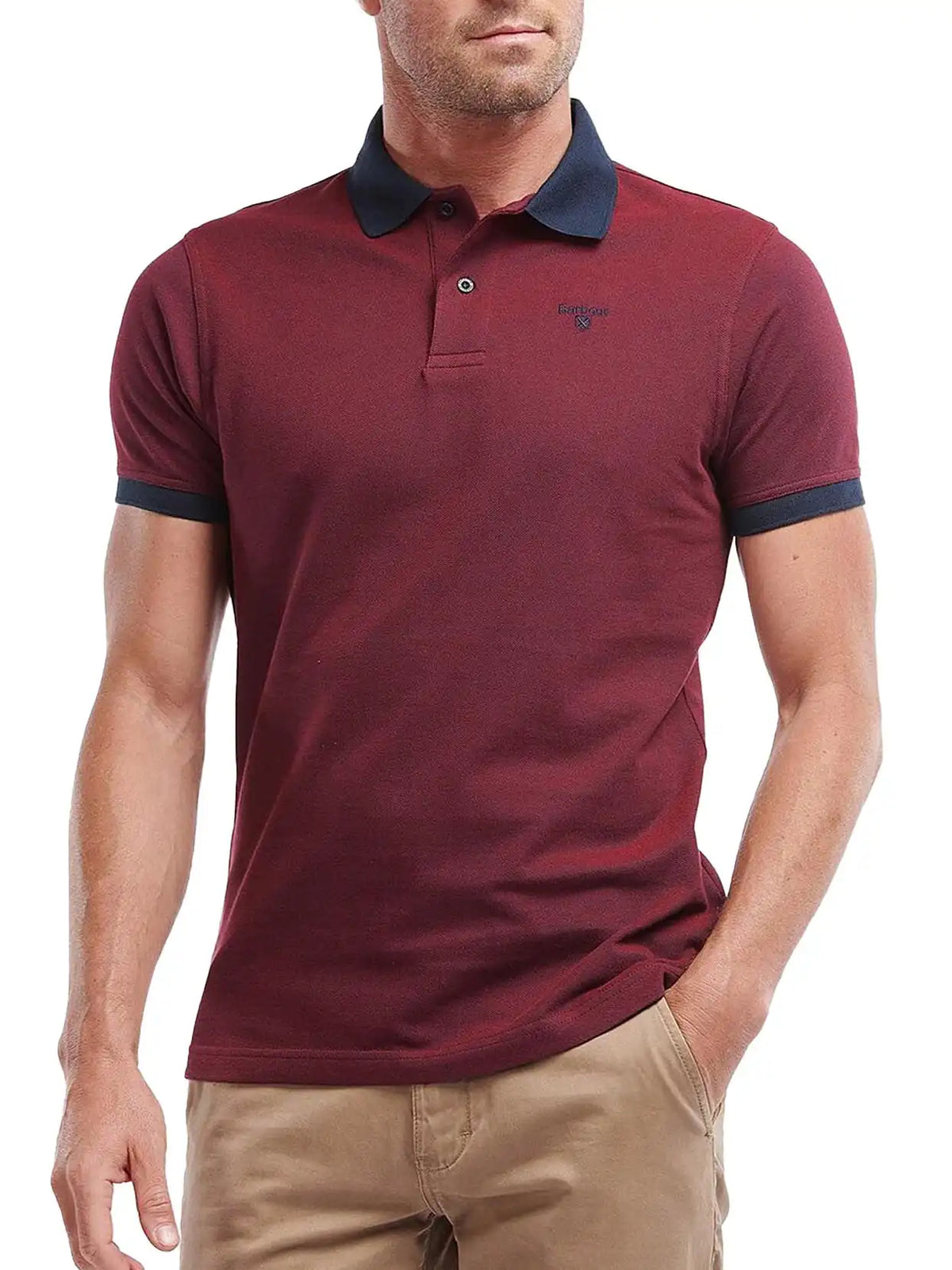 Barbour Mens Essential Sports Mix Polo Shirt Dark Red