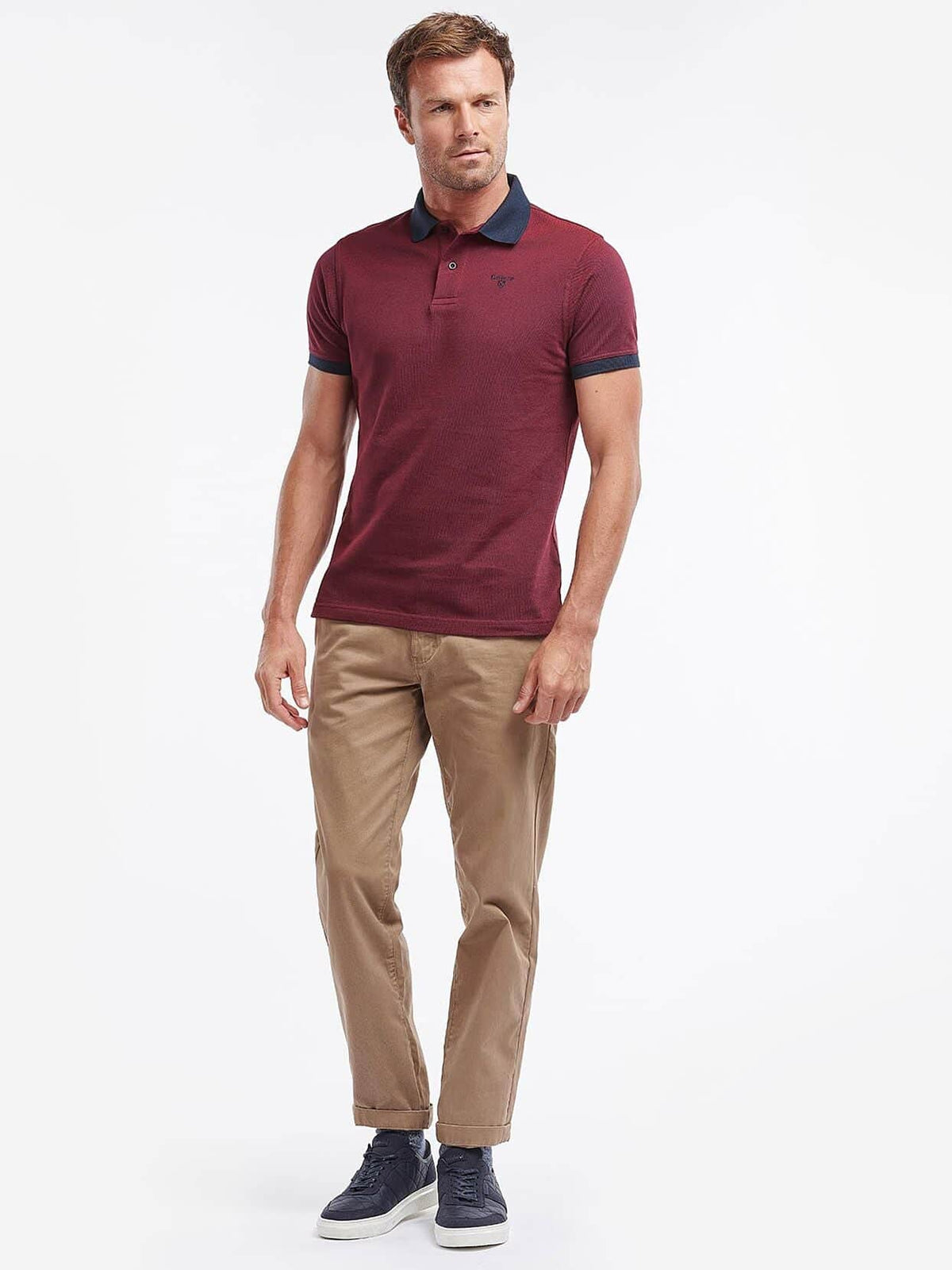 Barbour Mens Essential Sports Mix Polo Shirt Dark Red