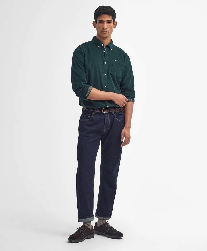 Barbour Mens Ramsey Tailored Fit Cord Shirt Seaweed Green
