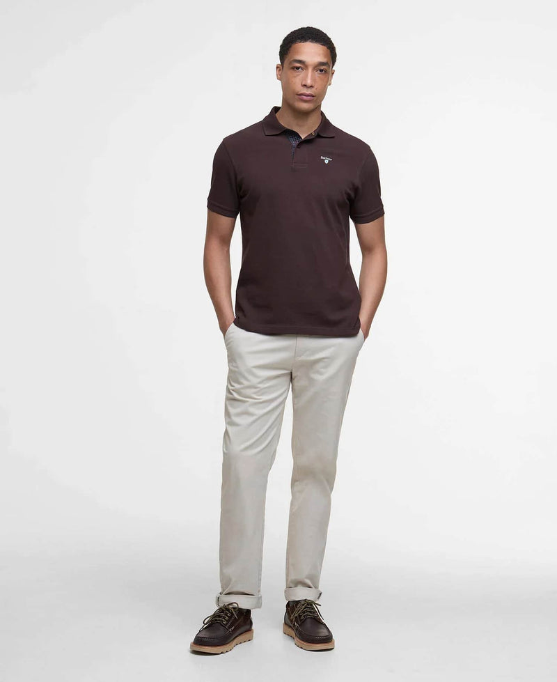 Barbour Mens Tartan Pique Polo Shirt Dark Oak Brown Northern Ireland