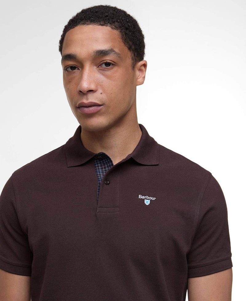 Barbour Mens Tartan Pique Polo Shirt Dark Oak Brown Northern Ireland