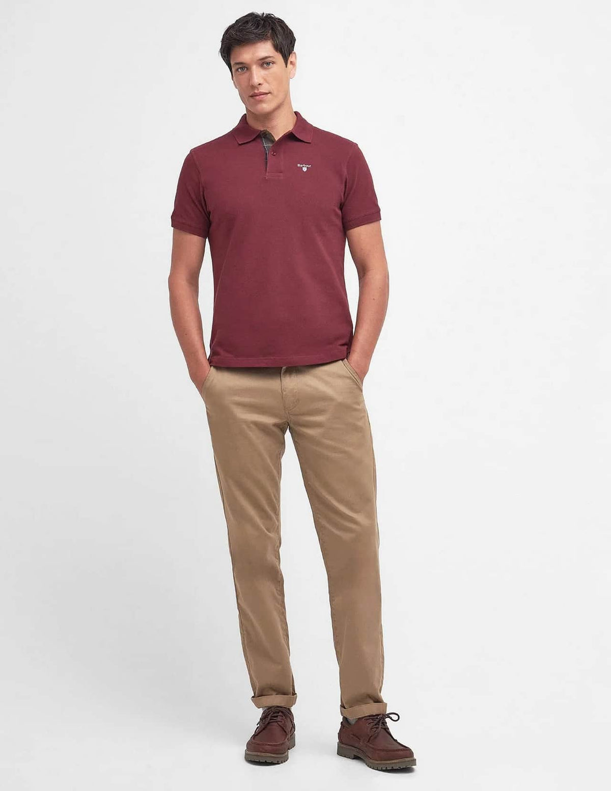 Barbour Mens Tartan Pique Polo Shirt Ruby