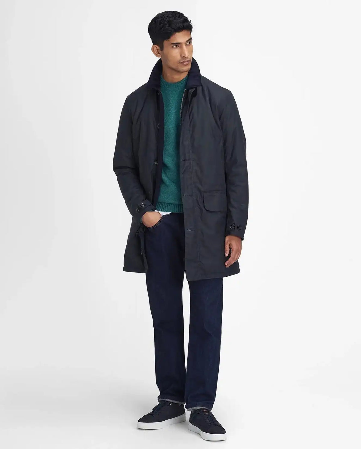 Barbour Mens Waxed Mac Navy