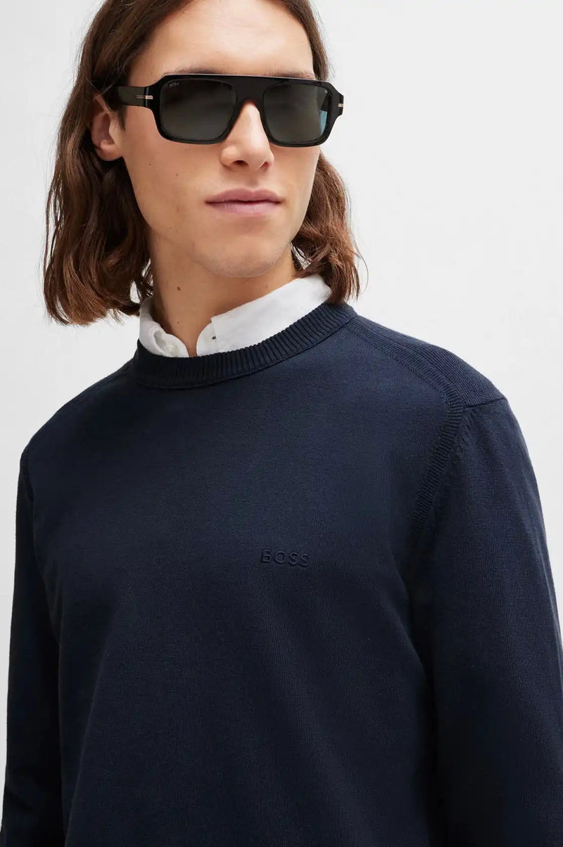 BOSS Men’s Asac C Cotton-Jersey Regular-Fit Sweater Navy Northern