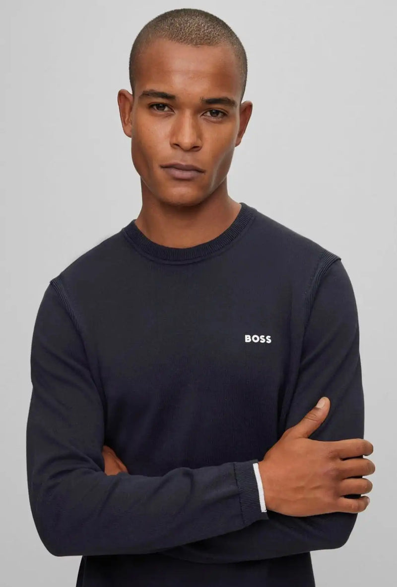 BOSS Men’s Ever-X CN Cotton-Blend Regular-fit Sweater Navy Northern