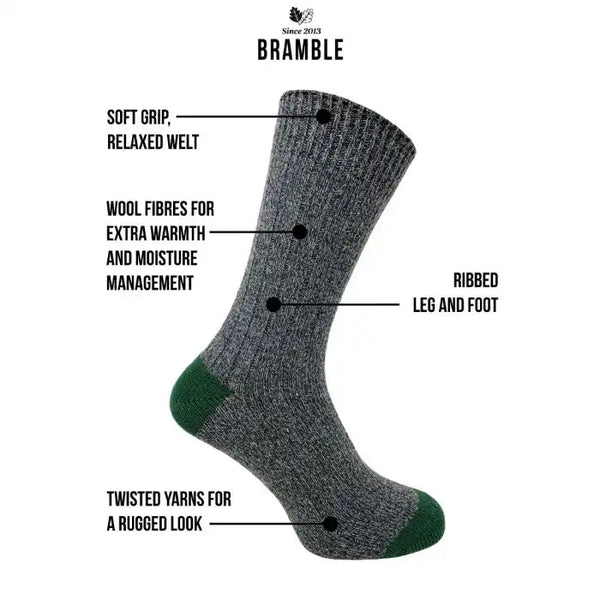 Bramble Mens Wool Blend Socks 3 Pack 6-11 UK Northern Ireland Belfast