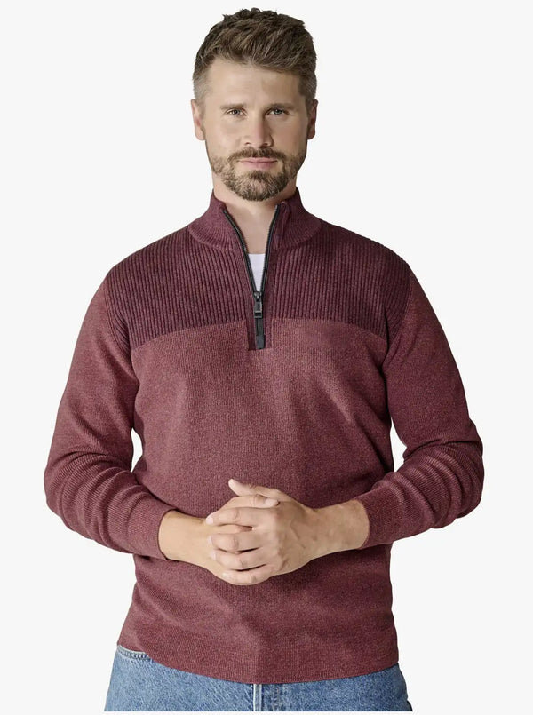 Casa Moda Casual Fit Half Zip Sweater Pullover Burgundy Northern
