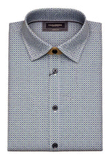 Casa Moda Casual Fit Short Sleeve Shirt Blue/Green Dot Print Northern