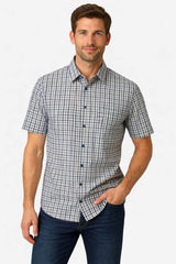 Casa Moda Casual Fit Short Sleeve Shirt Blue/Yellow Check Northern