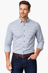 Casa Moda Comfort Fit Shirt Blue/Beige Circle Print Northern Ireland