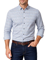 Casa Moda Comfort Fit Shirt Blue/Beige Circle Print Northern Ireland