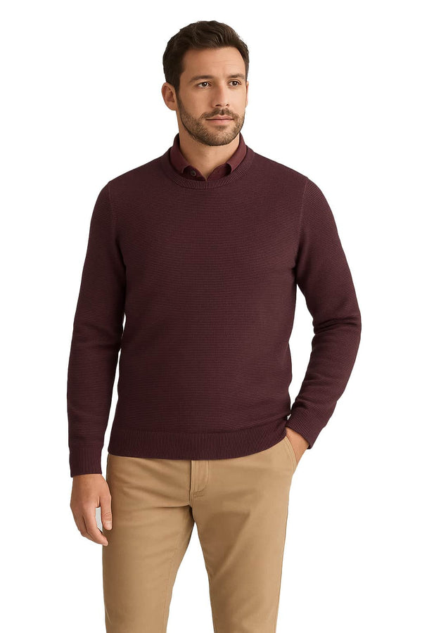 Casa Moda Crew Neck Sweater Chocolate Truffle Burgundy Northern