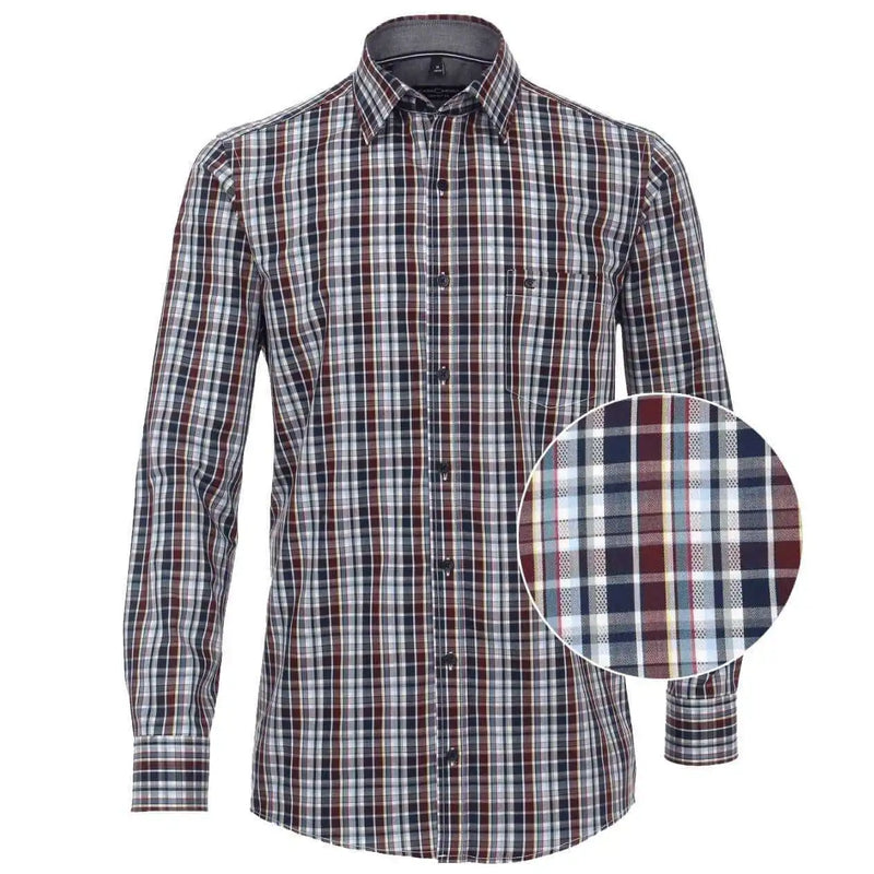 Casa Moda Long Sleeve Check Shirt Blue/ Burgundy/Multi