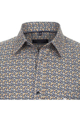 Casa Moda Men’s Short Sleeve Shirt Comfort Fit Blue Yellow Northern