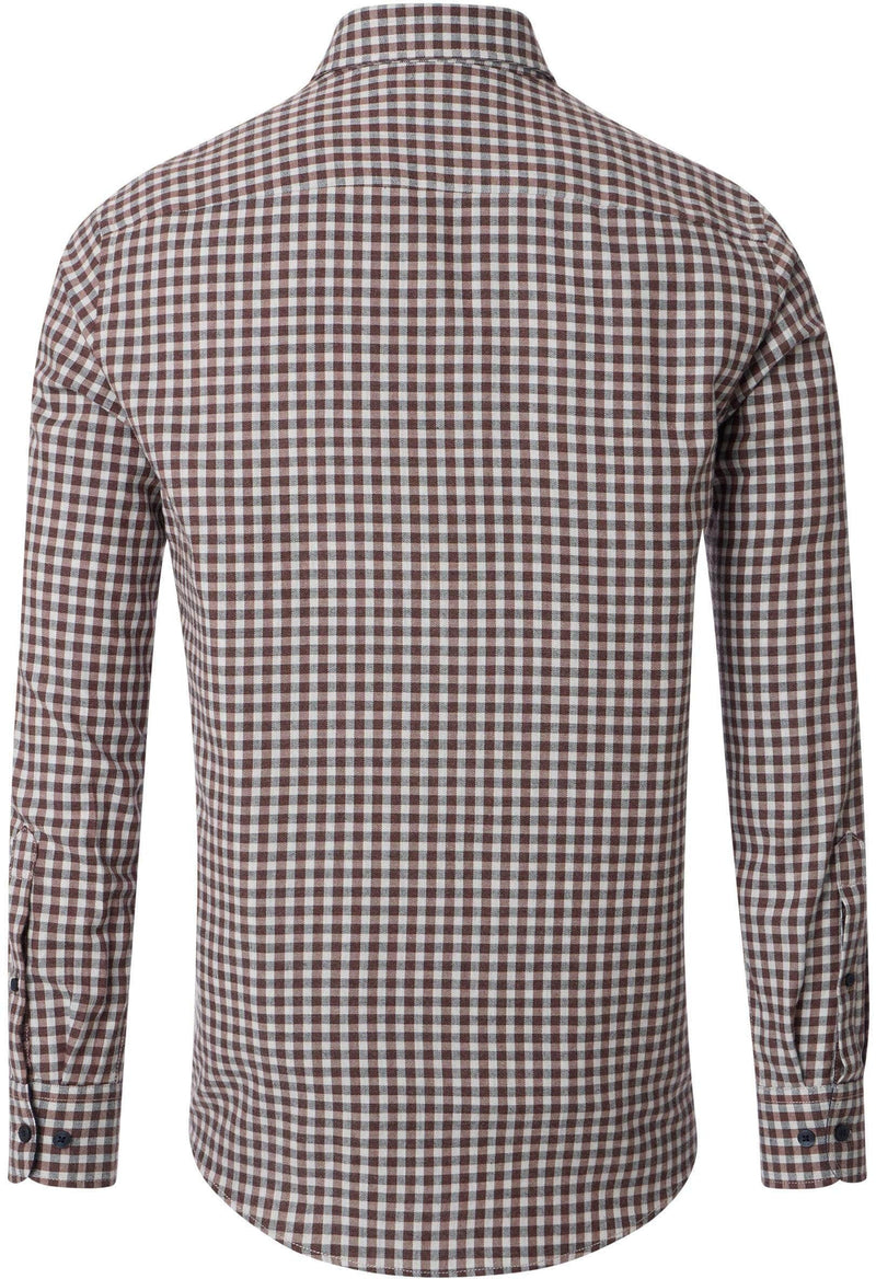 Casa Moda Mens Brushed Cotton Gingham Shirt Brown Northern Ireland