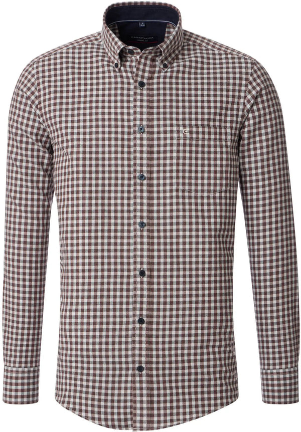 Casa Moda Mens Brushed Cotton Gingham Shirt Brown Northern Ireland