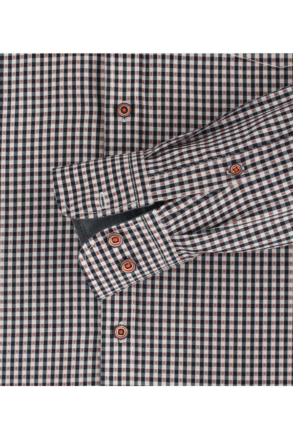 Casa Moda Men’s Long Sleeve Gingham Shirt Comfort Fit Navy/Orange