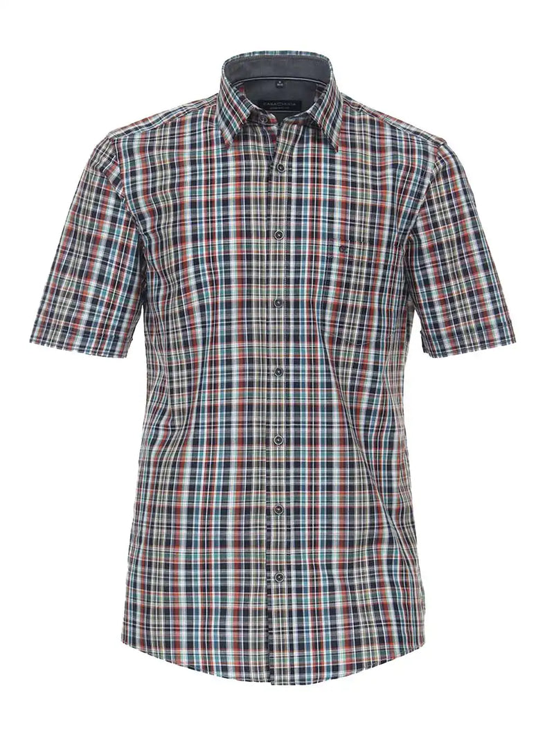 Casa Moda Men’s Short Sleeve Check Shirt Comfort Fit Navy Multi
