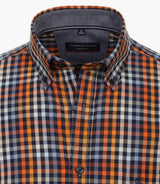 Casa Moda Men’s Short Sleeve Check Shirt Comfort Fit Tangerine