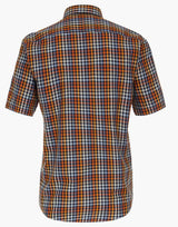Casa Moda Men’s Short Sleeve Check Shirt Comfort Fit Tangerine