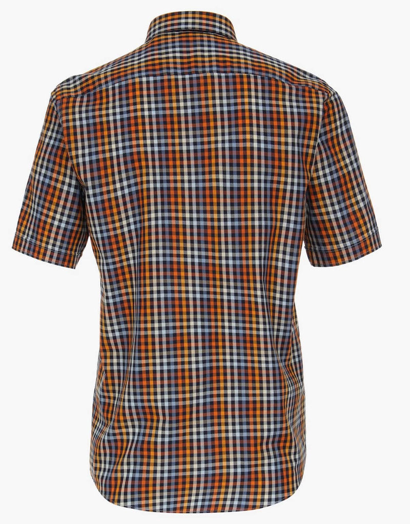 Casa Moda Men’s Short Sleeve Check Shirt Comfort Fit Tangerine