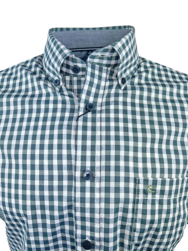 Casa Moda Men’s Short Sleeve Gingham Shirt Comfort Fit Green