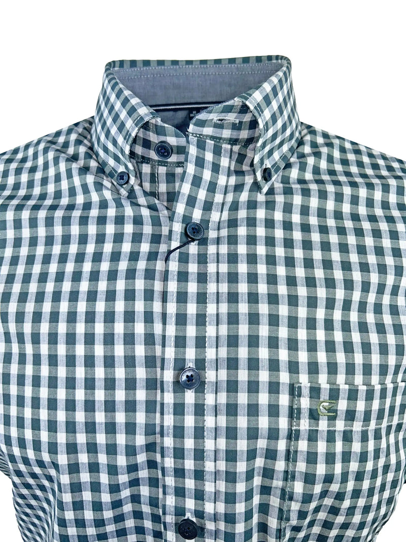 Casa Moda Men’s Short Sleeve Gingham Shirt Comfort Fit Green