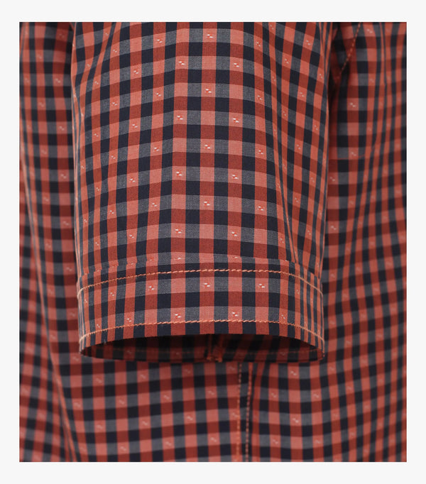 Casa Moda Men’s Short Sleeve Gingham Shirt Comfort Fit Orange
