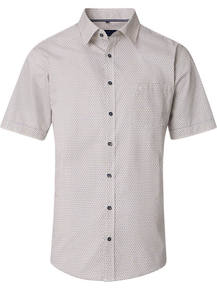 Casa Moda Mens Short Sleeve Shirt Comfort Fit Beige/Green Northern