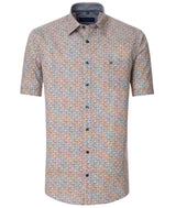 Casa Moda Mens Short Sleeve Shirt Comfort Fit Orange/Blue Northern