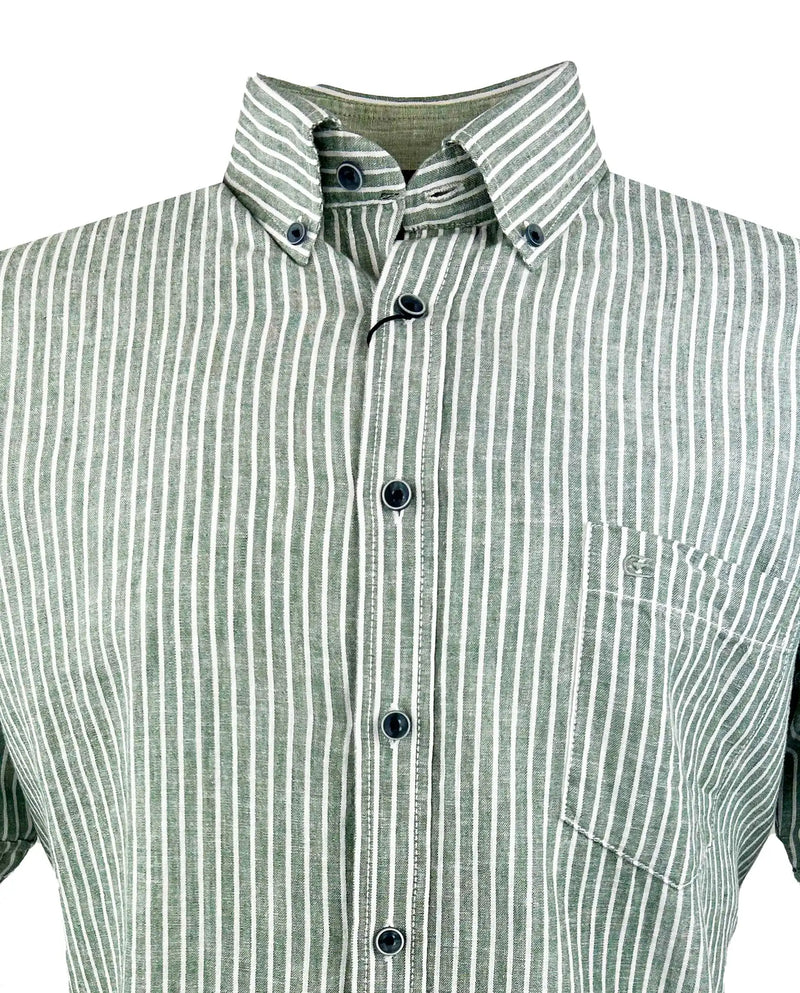 Casa Moda Short Sleeve Casual Fit Linen Shirt Green Stripe Northern