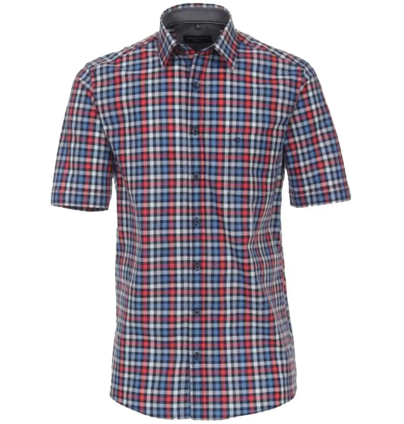 Casa Moda Short Sleeve Shirt Comfort Fit Circle Print Navy Red