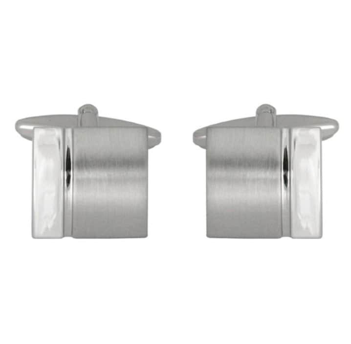 Dalaco Curved Square Brushed & Shiny Rhodium Plated Cufflinks
