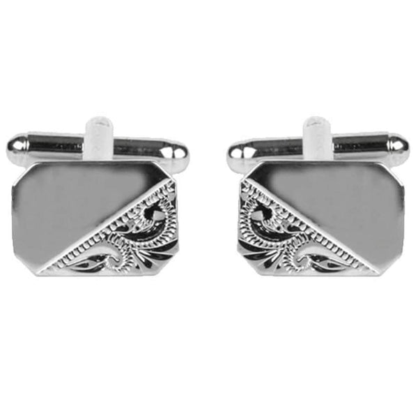 Dalaco Rectangle Cut Corners Engraved Design Rhodium Plate Cufflinks